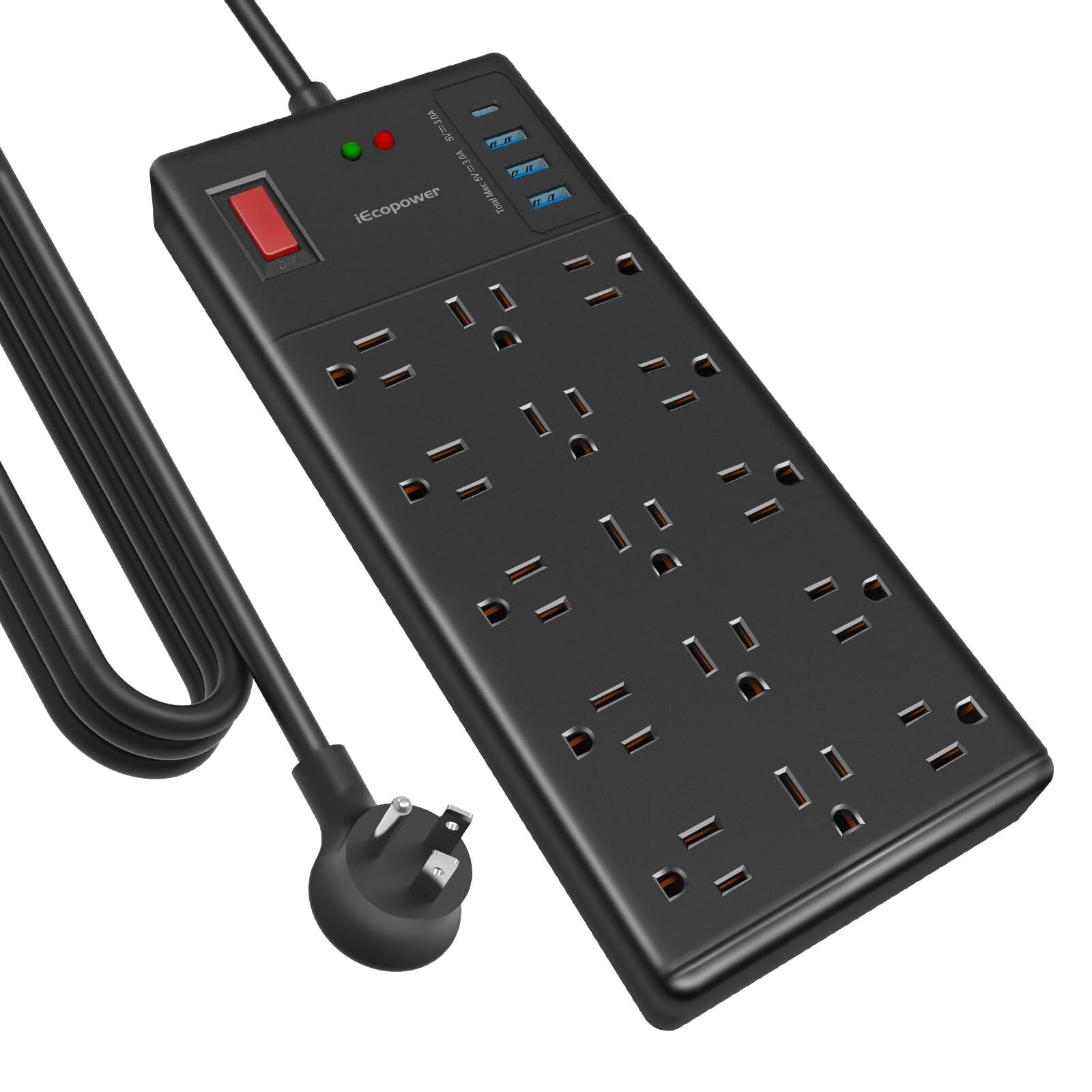 Surge Protector Power Strip 10 ft cord-15 Widely Spaced Outlets and 4 USB Por...
