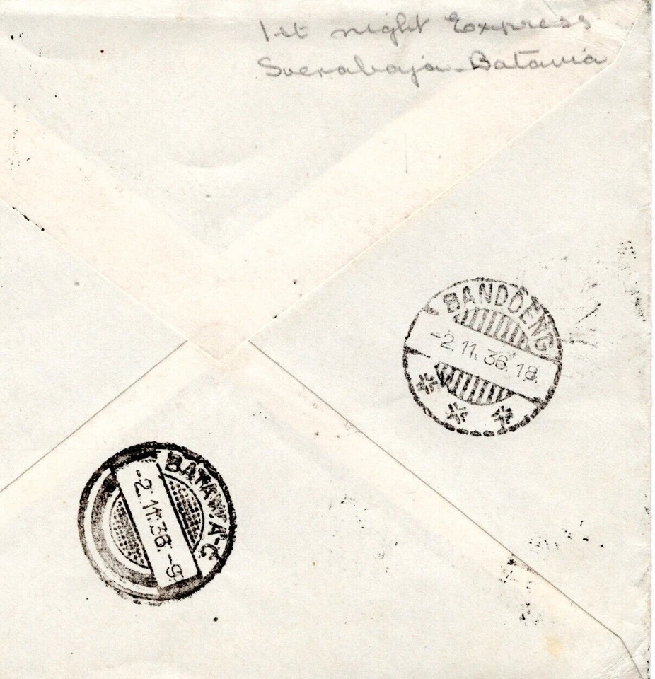 Cubierta de las Indias Orientales Holandesas Bandoeng Night Express Cachet Railway Batavia 1936 DL106 - Imagen 4 de 4