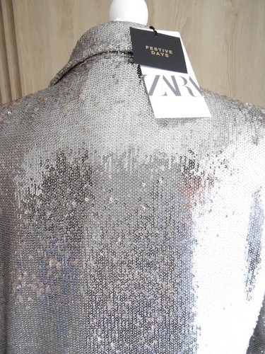 ZARA SILVER SEQUINNED SHOULDER PADS BLAZER JACKET SIZE XS UK 6 8 - Picture 20 of 24