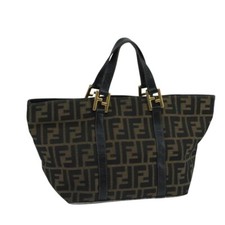 FENDI Zucca Canvas Hand Bag Brown Black gold ...