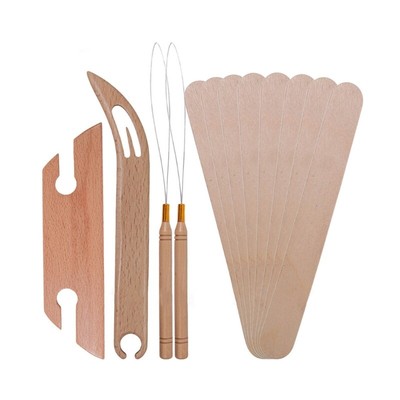 Weaving Shuttle Set Weaving Tool Wooden Handle Needle Threader for Craft Project