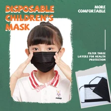 [50/100 Pcs] For Kids Children Face Mask Black Disposable 3-Ply Mouth Cover