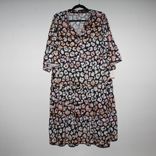 Made in Italy Leopard Print Midi Dress UK 20-22 Plus Size Tiered Smock NWT