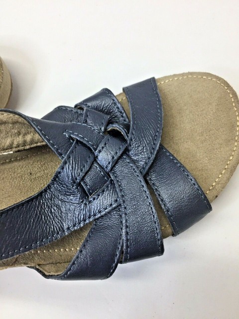 SKECHERS Womens Sz. 10 - Cork Wedge Heel - Strappy Sandal - Blue/Black 47329 | eBay