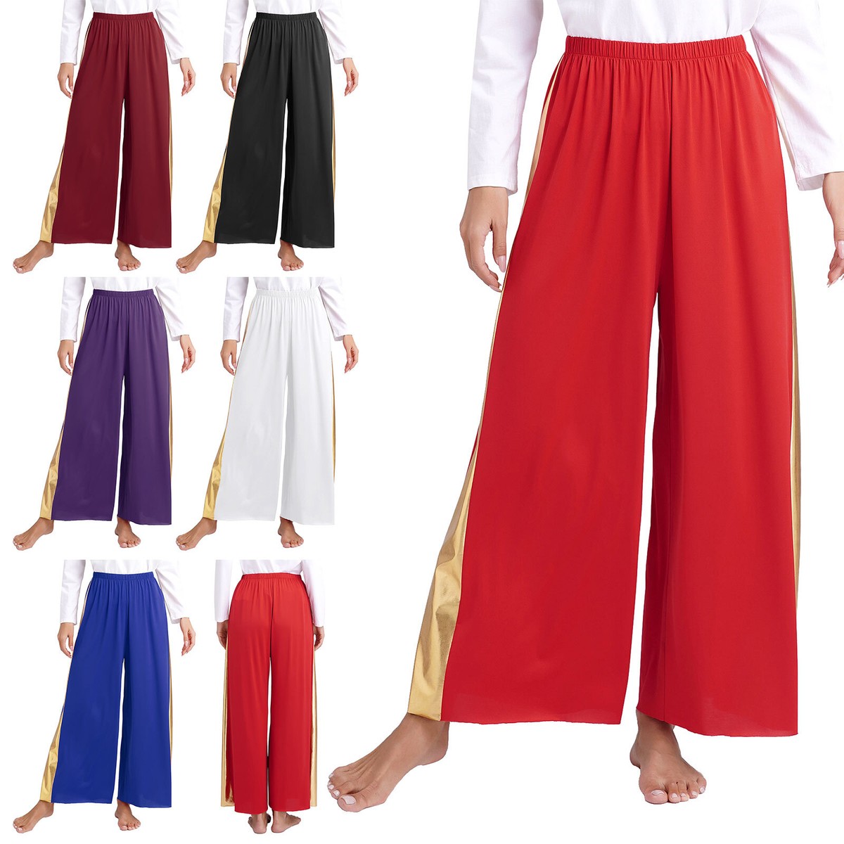 Womens Loose Liturgical Dance Pants Elastic Waistband Wide-Leg