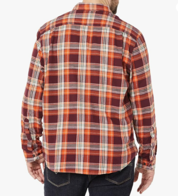 Amazon Essentials Men's Long-Sleeve Flannel Shirt Burgundy Orange Plaid