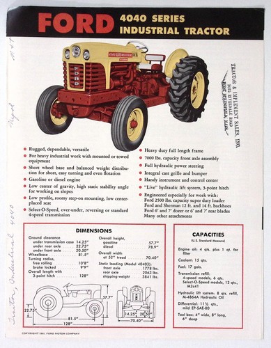 1961 Ford 4000 Series Industrial Tractor Ford Dealer Brochure