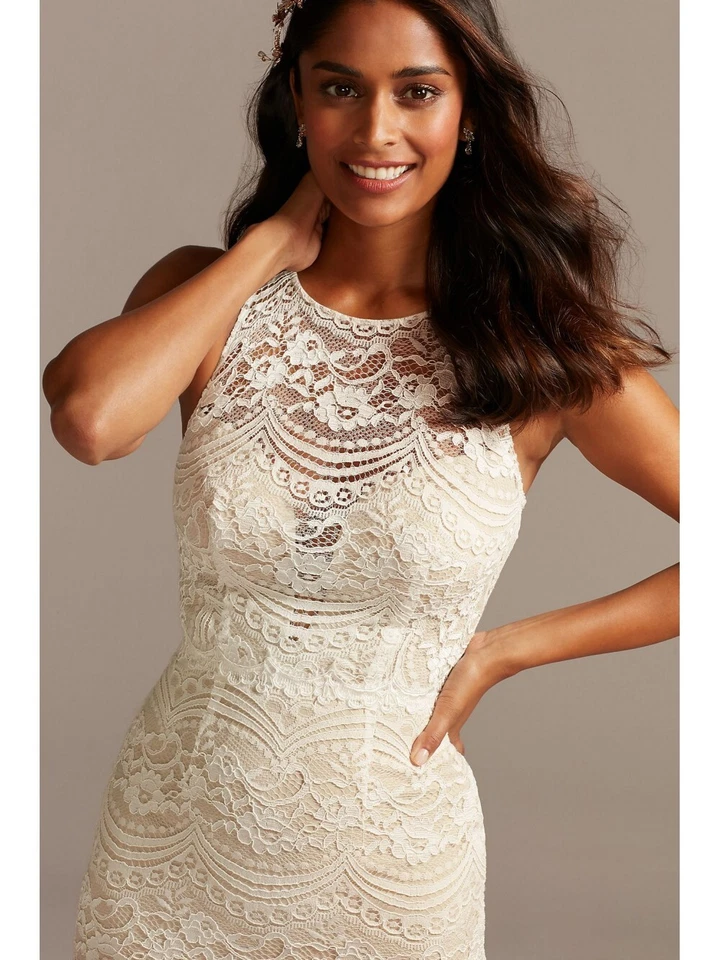 Vestido de novia Melissa Sweet Ivory Champagne Illusion Chantilly de encaje 26W $499 Foto 3 de 3