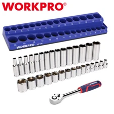WORKPRO 32PC Mechanics Tool Kit 3/8" Drive 30 Metric Deep Shallow Sockets 6-20mm