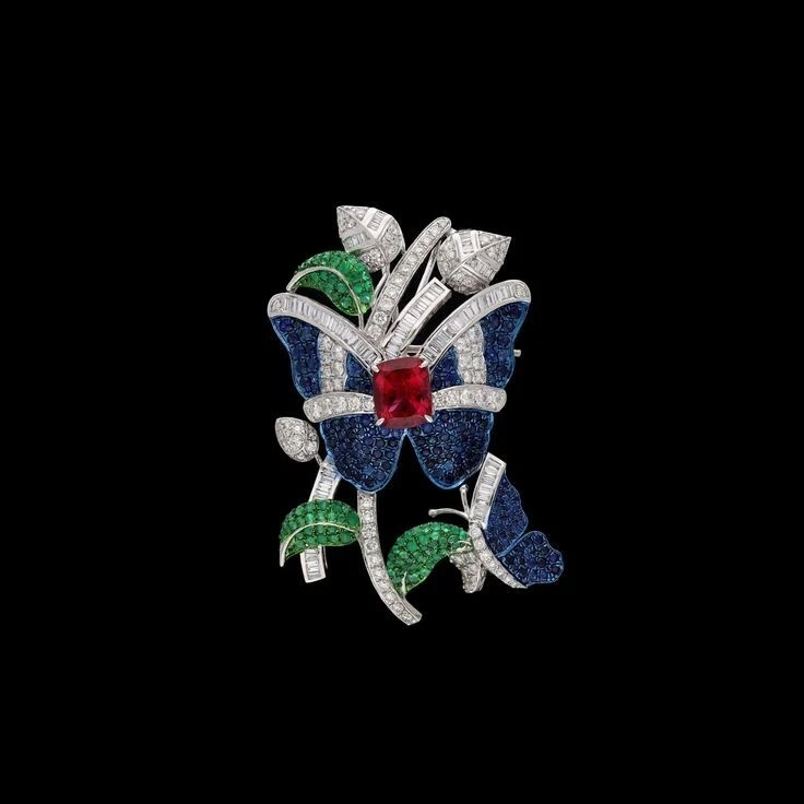 935 Silver 18.72TCW Ruby Sapphire & Emerald Butterfly Floral Design Woman Brooch - Image 4 of 4