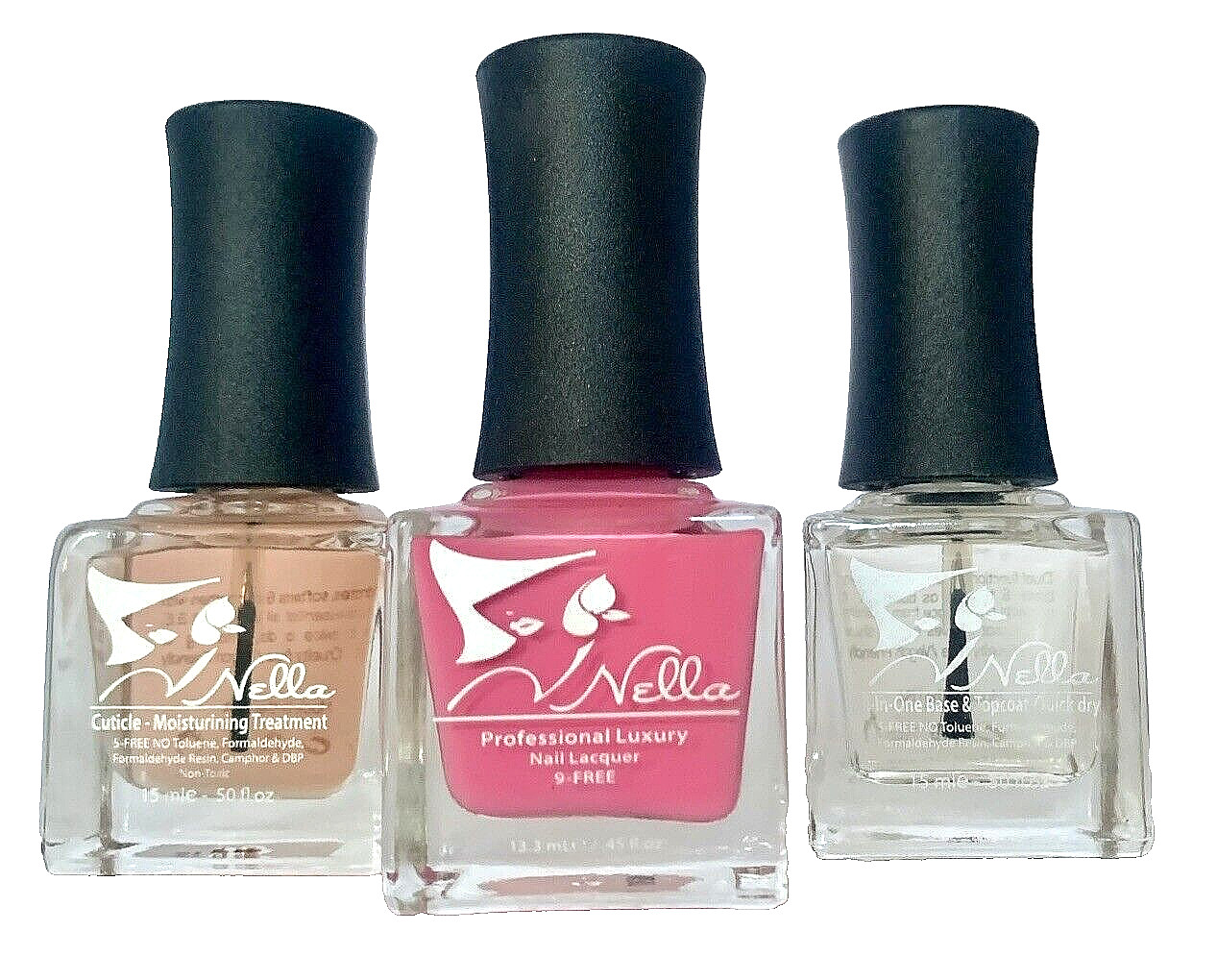 NELLA Healthier Nail Polish + All-In-One, Base/Topcoat, Nail/Cuticle Moisturizer