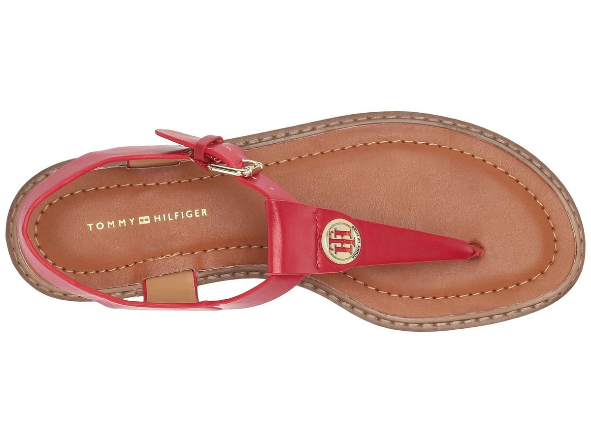 TOMMY HILFIGER Burke Lady Thongs Flat Slingback Sandals Red Faux