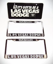 Vintage Walt Epprecht's LAS VEGAS DODGE License Plate Frame Set w/ dealer plate