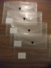 4 x A5 PLASTIC POPPER WALLETS - DOCUMENT WALLETS - STUD WALLETS- CLEAR - £2.99