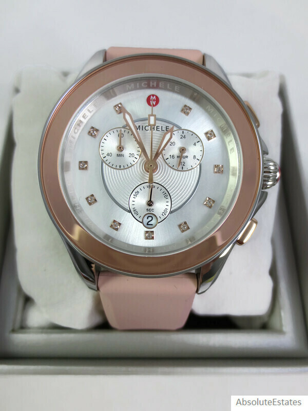 NEW Michele Cape Desert Rose Gold Topaz & Silver Ladies Watch 