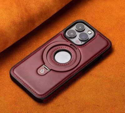 Magsafe PU Leather Slim Ring Stand Case Cover For iPhone 16 Pro Max 15 14 13 12