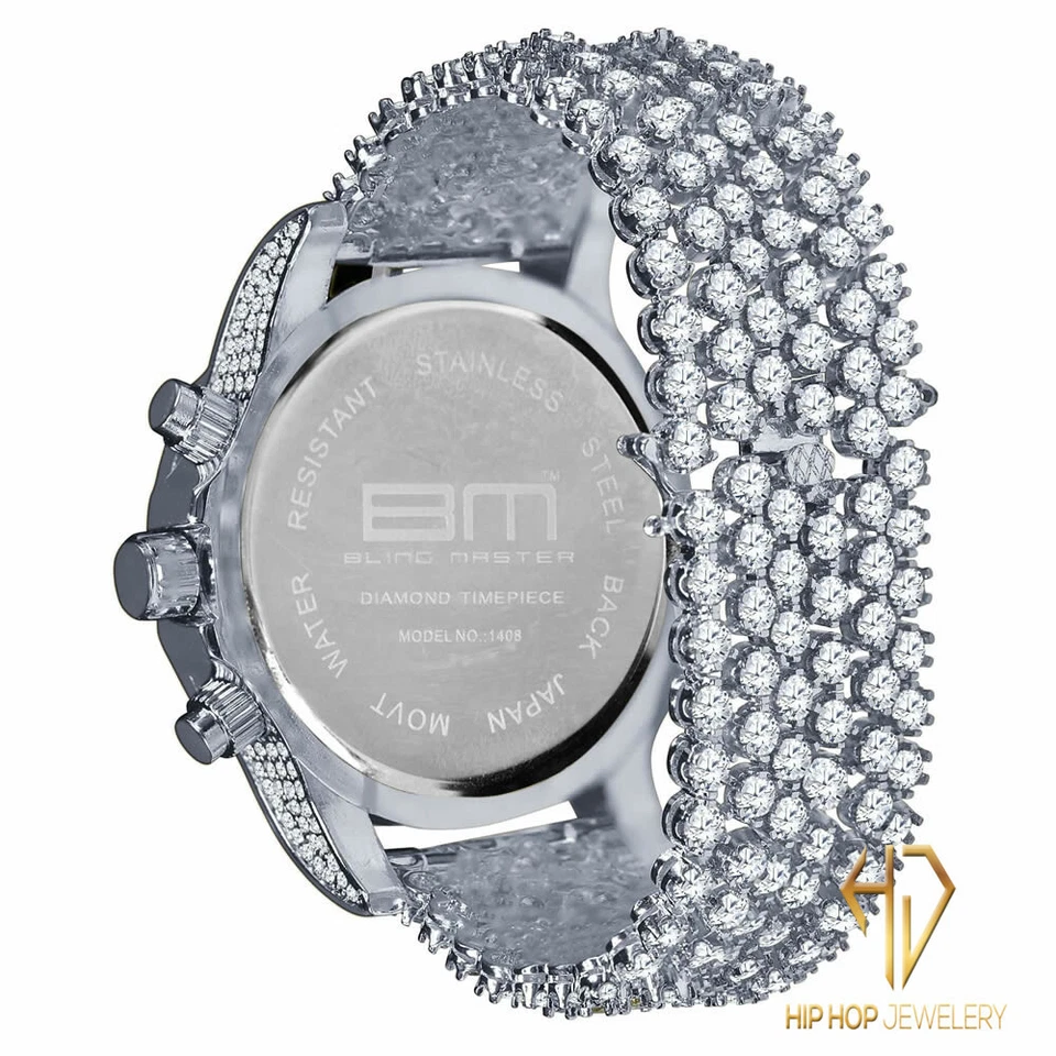 Men's White Gold Simulated Diamonds Solitaire Bling Master Custom Watch W /Date - Photo 4/4