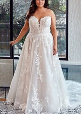 Lace Bridal Gown Wedding Dress Custom made Plus Size 2-28W Buttons Ivory