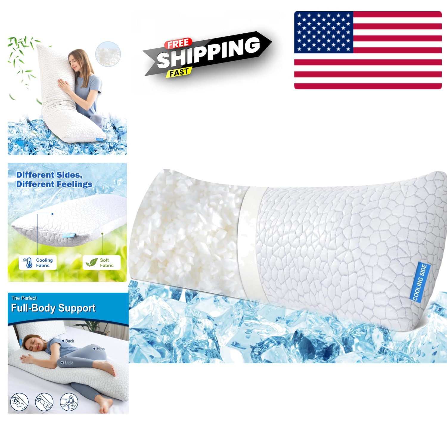Cooling Gel Memory Foam Full Body Pillow 51x18 for Pregnancy Nursing and Back Support-image