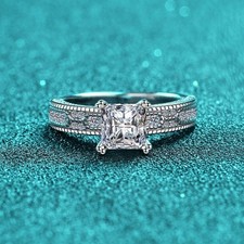 Solid 925 Sterling Silver 1.2CT Princess Cut D Moissanite Women Engagement Ring