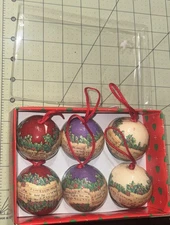 Set Of 6 Decoupage Ornaments Music Theme Red, Purple & Cream Musical Notes