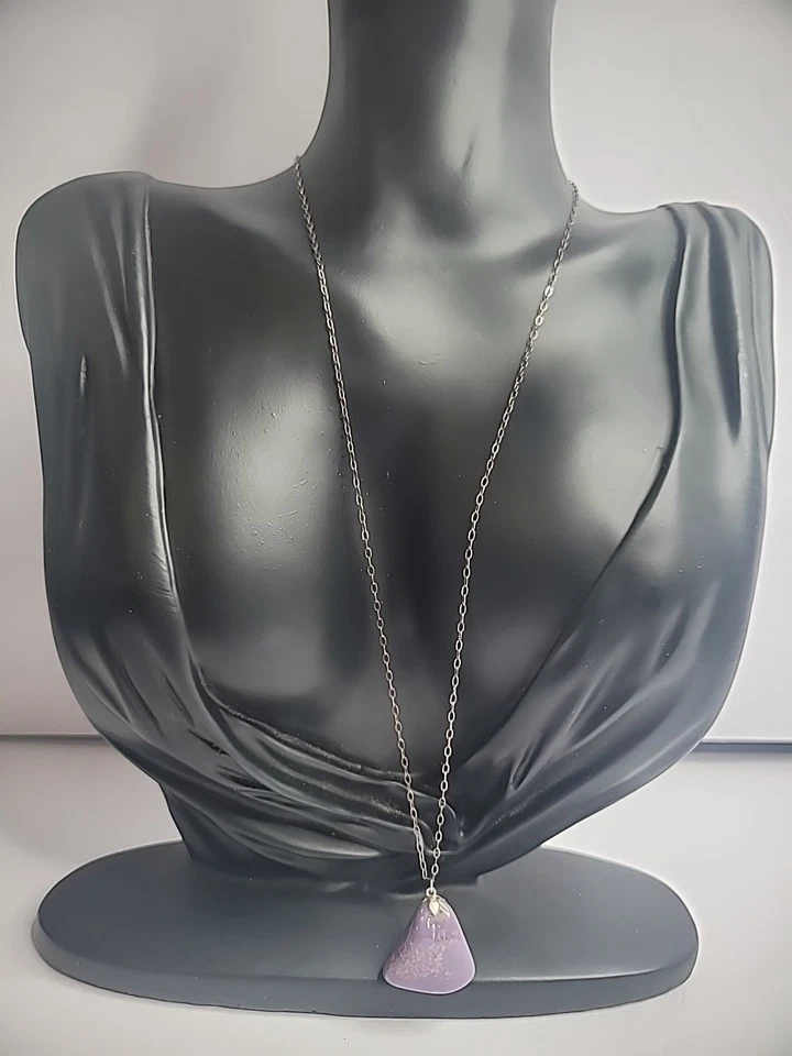 Disfraz de joyería pulida ágata piedra triángulo púrpura cadena tono dorado vintage Foto 2 de 4