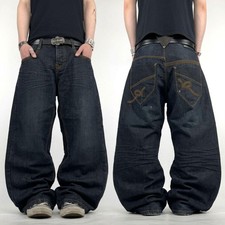 Vintage y2k grunge dark wash rocawear embroidered archive baggy jeans