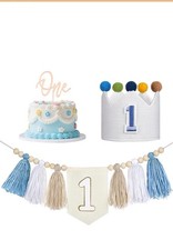 High Chair Banner Baby 1st Birthday Party Decorations With Hat And Cake Topper