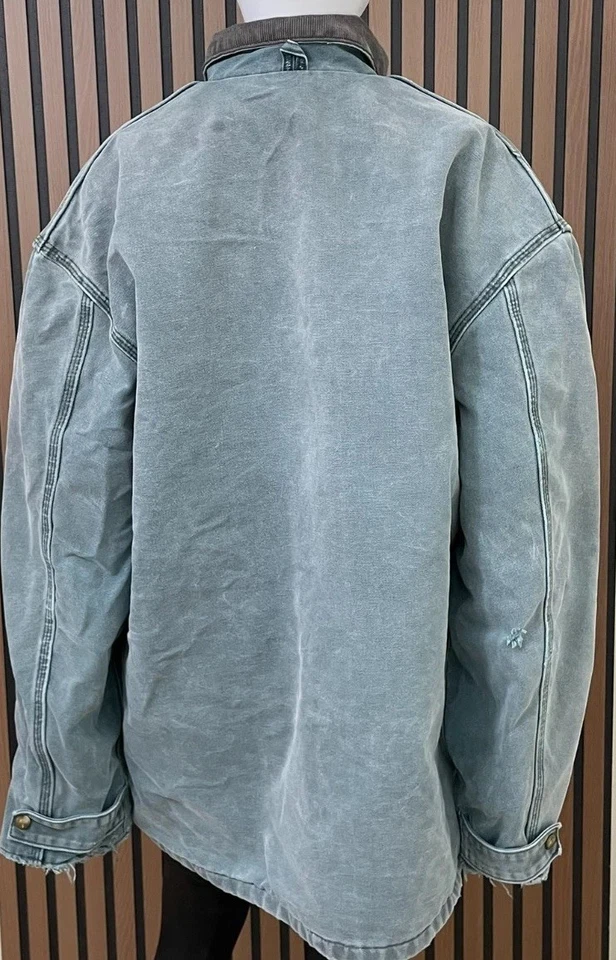 Chaqueta de Trabajo Carhartt Para Hombre 40 Lona Verde Azulado Manta Forrada Cuello Pana De Colección Foto 2 de 4