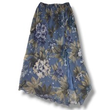 VTG Blue Floral Asymmetrical Maxi Skirt Side Slit Size 8 90s/Y2K Fairy Coquette