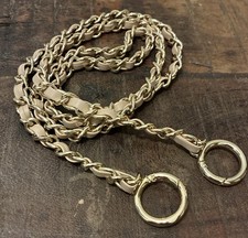 Woven Leather Chain Replacement Purse Strap Nude Beige Gold 38  