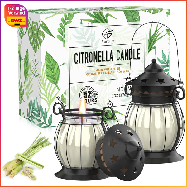 Citronella Kerze Sojawachs 2 StüCke Duftkerzen Im Glas Retro Outdoor Garten-image