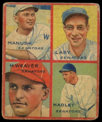 Hadley, Lary, M. Weaver, Manush #2C card