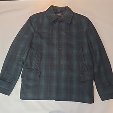 Paul Smith Wool Blend Car Coat Size L, Green And Black Plaid.