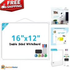 Double-Sided Dry Erase Board for Wall, 16"x12" Hanging Whiteboard, Small Dry Era