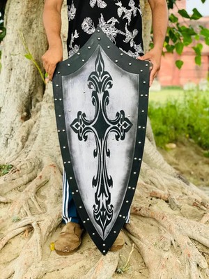 Medieval Crusader Shield: Wooden Templar LARP Cosplay Armor Prop
