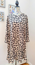 Eliza J Women's 18W Leopard Print Ruffle Hem & Cuff 3/4 Sleeve Shift Dress