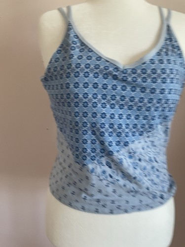 Derek Heart Blue Floral Cami Tank Top XL Boho Spaghetti Straps Cotton - Picture 10 of 10