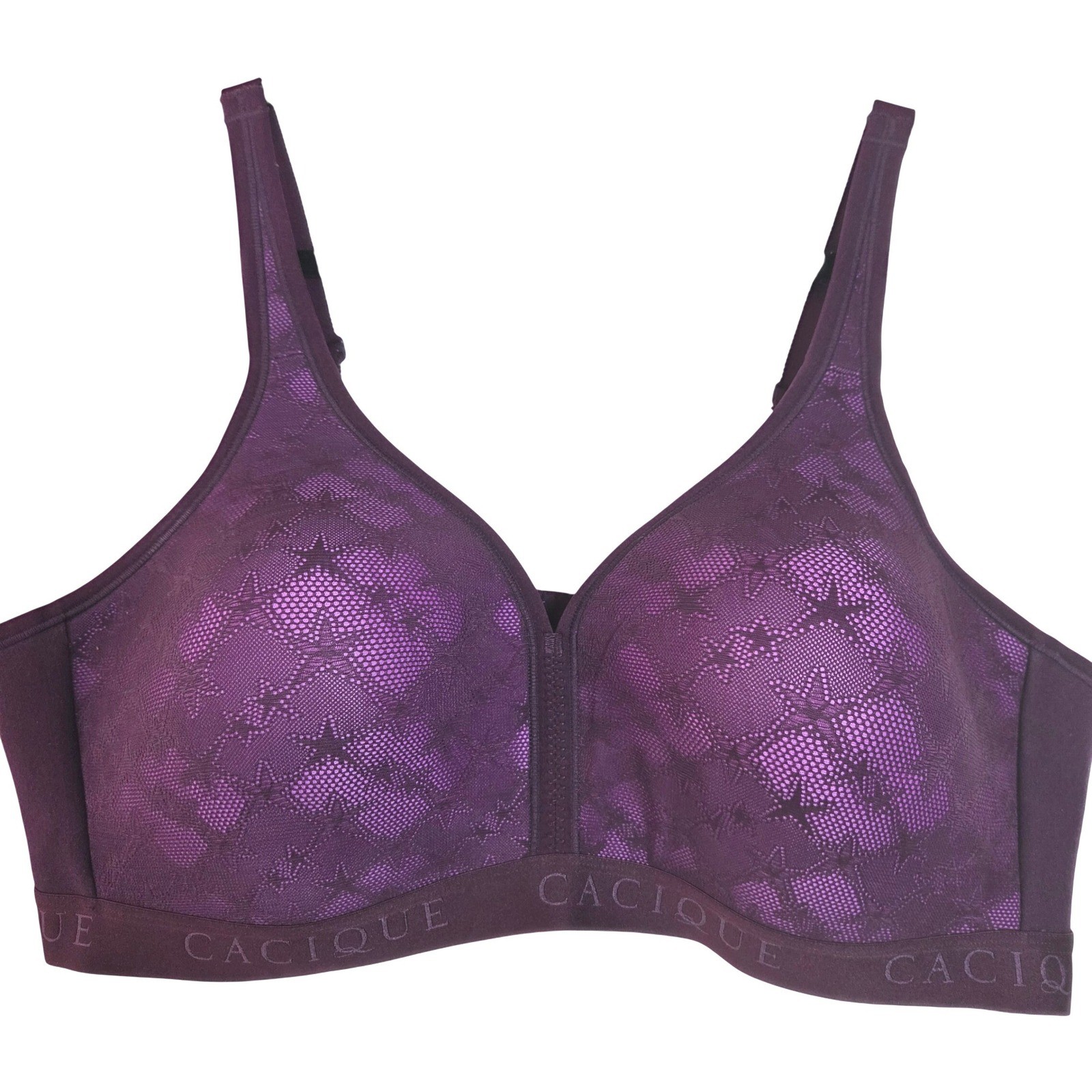 Cacique 44C Front Close Bra No Wire Lightly Lined Mesh Lace Comfort