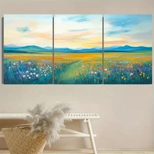 3pcs Horizontal Art Vintage Wildflower  Wall Art Canvas Framed 50x70cm