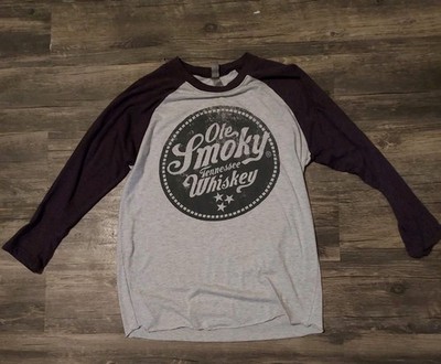 Next Level Ole Smoky Whiskey Men's Raglan T-Shirt Gray Purple Long Sleeve S