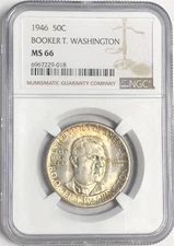 1946 50C BOOKER  T "MS 66"-BEAUTIFUL/ TONING HALF $, COLLECTION GRADE-WOW!😍✅