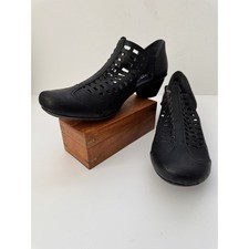 RIEKER Women US 9 Heels Black Leather Perforated Comfort Zip Shoes