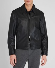 Black Spread Collar Racer Motorcycle Biker Real Leather Jacket For Men