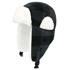 Toddler Winter Hat Baby Winter Hat Sherpa Lined Baby 5-8 Years Black Grey Plaid