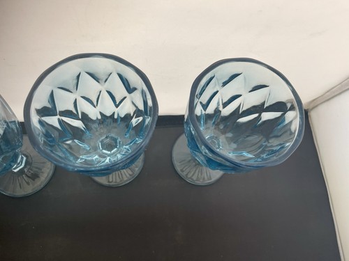 Set 4 bicchieri da vino calici acqua blu cobalto diamante retrò - Foto 3 di 7