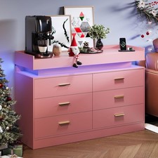 Coffee Bar Cabinet with Led Light Charging Station Modern Sideboard Buffet Table