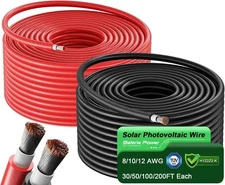 Solar Panel Extension Cable Solar Panel Wire 50Ft Black+50Ft Red Kit