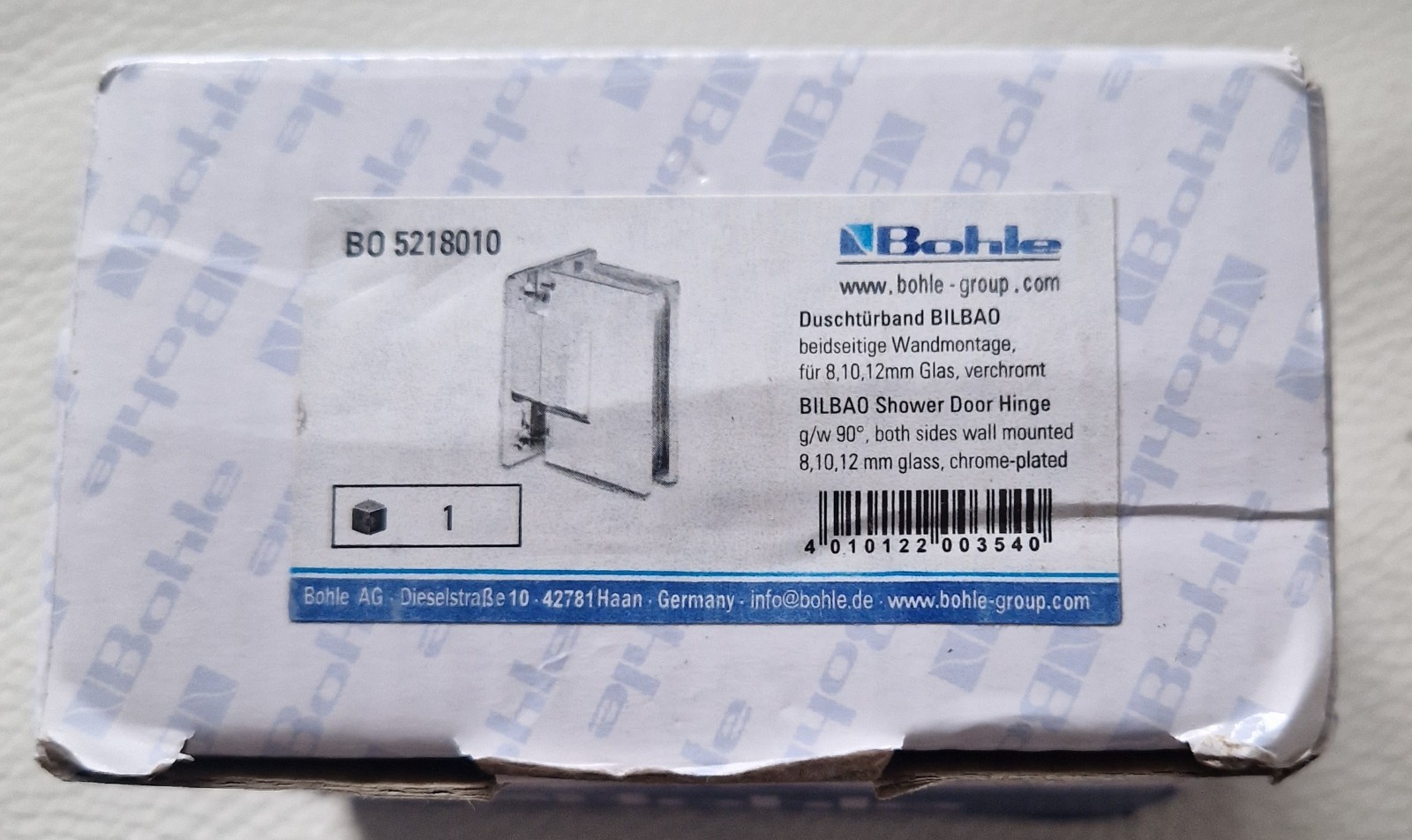 Bohle Bilbao Basic Glass to Wall Shower Hinge - Double Sided - 8-12mm Glass -...