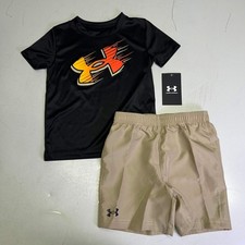 UNDER ARMOUR Toddler Woven T-Shirt Shorts Set Boys Sz 2T Khaki/Black UASII38D